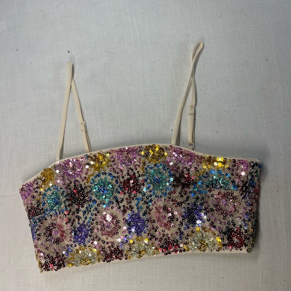 12th Tribe Multicolor Sequin Crop Top - Picture 3 of 6